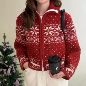 [SBD] 여성 가디건 하이넥 크롭 레드 투웨이가디건 집업 노르딕