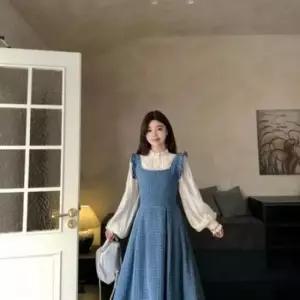 [SBD] 점프수트 뷔스티에 원피스 청 프릴 수술 여성 멜빵 데일리 장식 롱 L26600