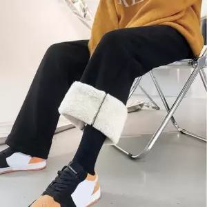 겨울 따뜻한 여성 안감기모 털 일자 밴딩 팬츠 바지