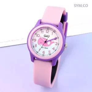 [큐앤큐] VS59J-001Y 학습에 좋은 핑크 고래 캐릭터 어린이 아동 우레탄 시계 d4