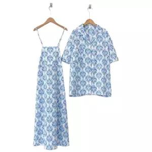 블루 에스닉 패턴 커플비치웨어 휴양지룩 모던 스타일