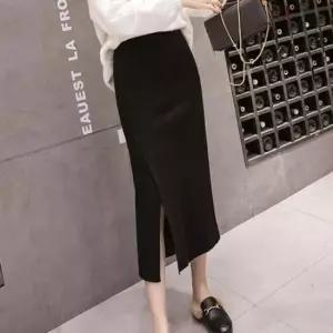 [옷은날개] 허리 밴딩 니트 롱 스커트 앞트임 슬릿 롱스커트