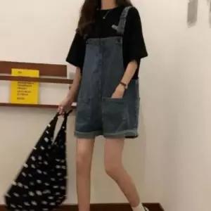 [SBD] 간절기 데일리 하객룩 가을 바지 점프수트 나들이 데님 반바지 멜빵 원피스