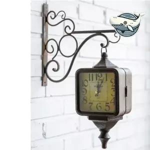 레트로 빈티지 양면 벽시계 브라운 인테리어