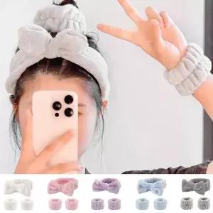 세안용 샤워용 예쁜 리본 매듭 손목 헤어밴드 세트 세수머리띠