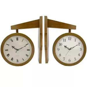 원목 양면 벽시계 사무실 거실 벽걸이 32cm 브라운