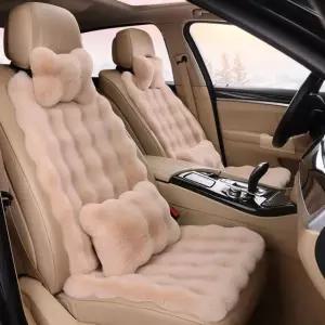 차량용 털방석 쿠션 뒷자리 조수석 캐시미어 겨울방석 카키색 전면 6개 2패드2쿠션2헤드레스트