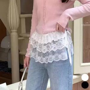 레이어드 플라워 레이스스커트 허리밴딩 페이크 치마