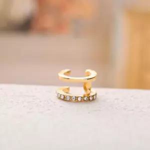 이중U형 더블 링 큐빅 귀걸이 이어커프형 노피어싱