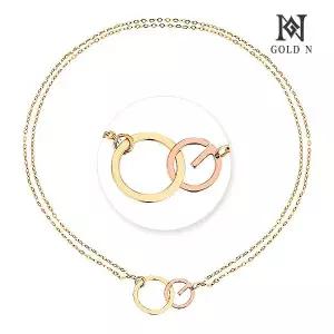 [골드앤] 14K 코어링 두줄 체인 팔찌 콤비