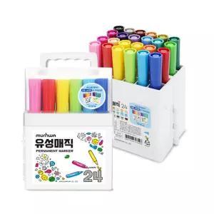 [오피스스쿨] 문화 유성매직 24색 세트 / 둥근닙 유성매직 플라스틱 머그컵 색칠놀이 도구