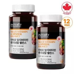 [인테로] 캐나다 멀티비타민 앤 미네랄 밸런스 24종 180정 X 2병 12개월분 남성 여성 종합비타민
