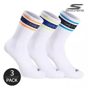 스케쳐스 여성 링글배색 로고포인트 크루삭스 3P_BK/BU/NY