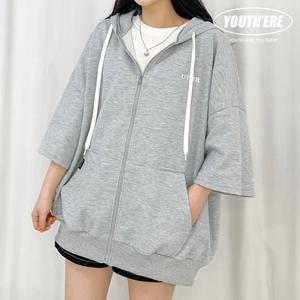 유스히얼 오버핏 반팔 후드집업 점퍼