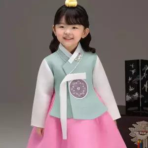 [보리보리/더예한복]QT803-민트당의 여아 아동한복