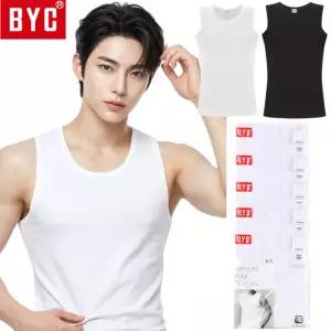 BYC 남성 런닝 5매 순면 머슬 민소매 나시 베이직 남자 메리야스 어깨 넓은 검정색 흰색 화이트 5S_BYE1006