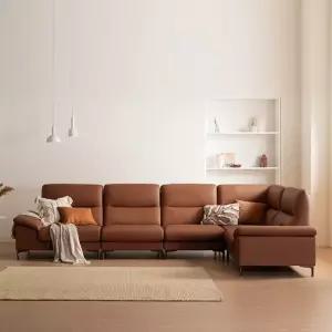 아지오 6인 코너 전체 천연가죽 소파+스툴