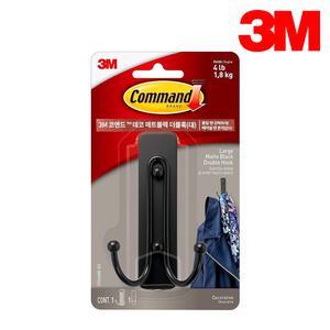 3M 코맨드 데코 매트블랙 더블 훅 대형 17036MB-ES 후크 벽 걸이 고리 정리 부착