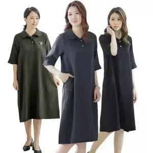 이브바바 여성 여름 인견 5부소매 반팔 쿨 카라 원피스 중년 엄마옷