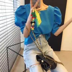 온리유 셔링 벌룬 퍼프 세미크롭 반팔블라우스 (5color)