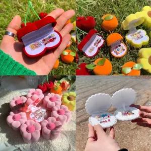 조개 분홍꽃 해바라기 과일 귤 체리 벨벳 반지 이어커프 피어싱 케이스 보관함