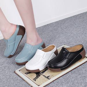 CN_A8 여성 소가죽 펀칭 키높이 통굽 뮬 블로퍼 (5cm)/로퍼 슬리퍼 앞막힌 사무실 여름 블로퍼