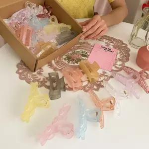 파스텔톤 투명 집게핀 10개 세트 반머리 긴머리 컬러 헤어집게핀 크라프트박스 포장