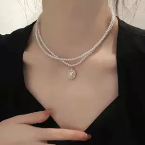 볼드 진주목걸이 레이어드 펜던트 진주 초커목걸이