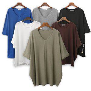 [아이우먼]빅사이즈 여름 반팔 롱 티셔츠 브이넥 라운드 스판티