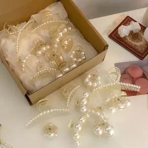 진주 집게핀 10개 세트 반묶음 올림머리 헤어핀 크라프트박스 포장