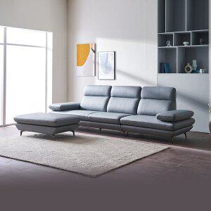 [다우닝]플랫 베이직 4인 전체 통가죽 소파+스툴