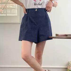 [하프클럽/]여자 봄 러블리 밴딩 핀턱 플레어 데님 반바지 팬츠