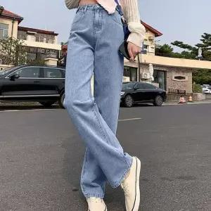 ONM 허리 조절버튼 여성 데님팬츠 연청바지 레귤러핏