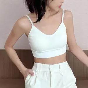 ONM 브이넥 여성 끈나시 트리플 X 끈조절 크롭 탑나시