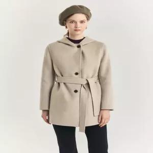 헤지스 여성 24FW [클리어런스][캐시미어] 크림 후드 핸드메이드 하프 코트 HSCO4D906CR