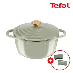 테팔 인덕션 세라믹 에어 주물냄비 페어그린 24cm(+실리콘손잡이)