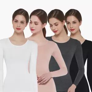 제임스딘 여성 부드러운 스판 긴팔 내복 상의 보온 내의 JHWIXP41