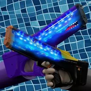 유니커블 상어 듀얼 노즐 LED 레이저 대용량 전동 물총 워터건