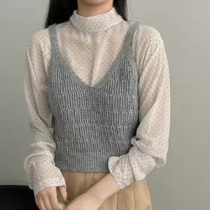 ONM 여자 뷔스티에 스타일 그물 니트 조끼 고품질 레이어