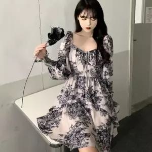 ONM 여자 프릴 스타일 미니 원피스 베이지 고품질 데일리