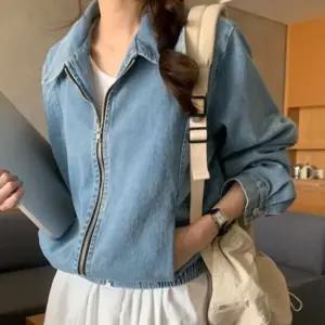 ONM 여성 데님 집업 자켓 밑단 시보리 숏 점퍼 아우터
