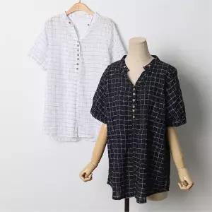 빅사이즈 208 코튼체크패턴반팔남방 DOLJ207