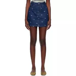 메종 키츠네 블루 레이저 프린트 데님 미니 스커트 251389F090001