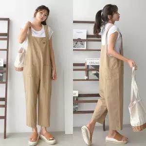 여성 국산 린넨 나시 배기 멜빵바지 점프수트 11JS0020 빅사이즈 루즈핏 오버핏 여름