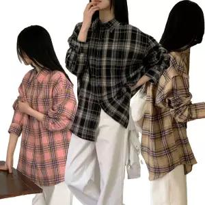 다올샵 여성 체크남방 오버핏 셔츠 긴팔 다양한컬러 인디핑크 베이지 블랙