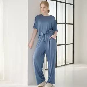 [보리보리/마밤]마밤 메종라운지 냉감 여성 잠옷 반팔 여자 파자마 라운지웨어 실내복 컴포트셋업 블루