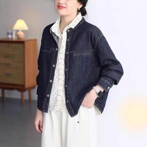 여성 트렌디 아이템 점퍼 집업 야구 항공 춘신명선 진청 복 라운드 캐주얼 루즈핏 슬림핏 긴팔 쇼트 코트 H