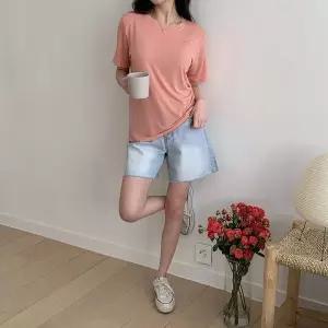 [하프클럽/]라운드반팔티 스판 쫀득 기본 여성 파스텔 찰랑티셔츠