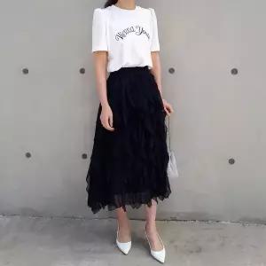[하프클럽/]롱 레이스 여름 치마 검정색 블랙 샤 망사 77 88 30대 미시 40대 50