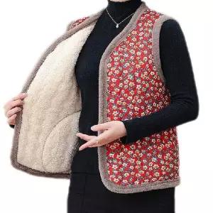 ONM 겨울 중년 여성 웅털 할머니 꽃무늬 털조끼